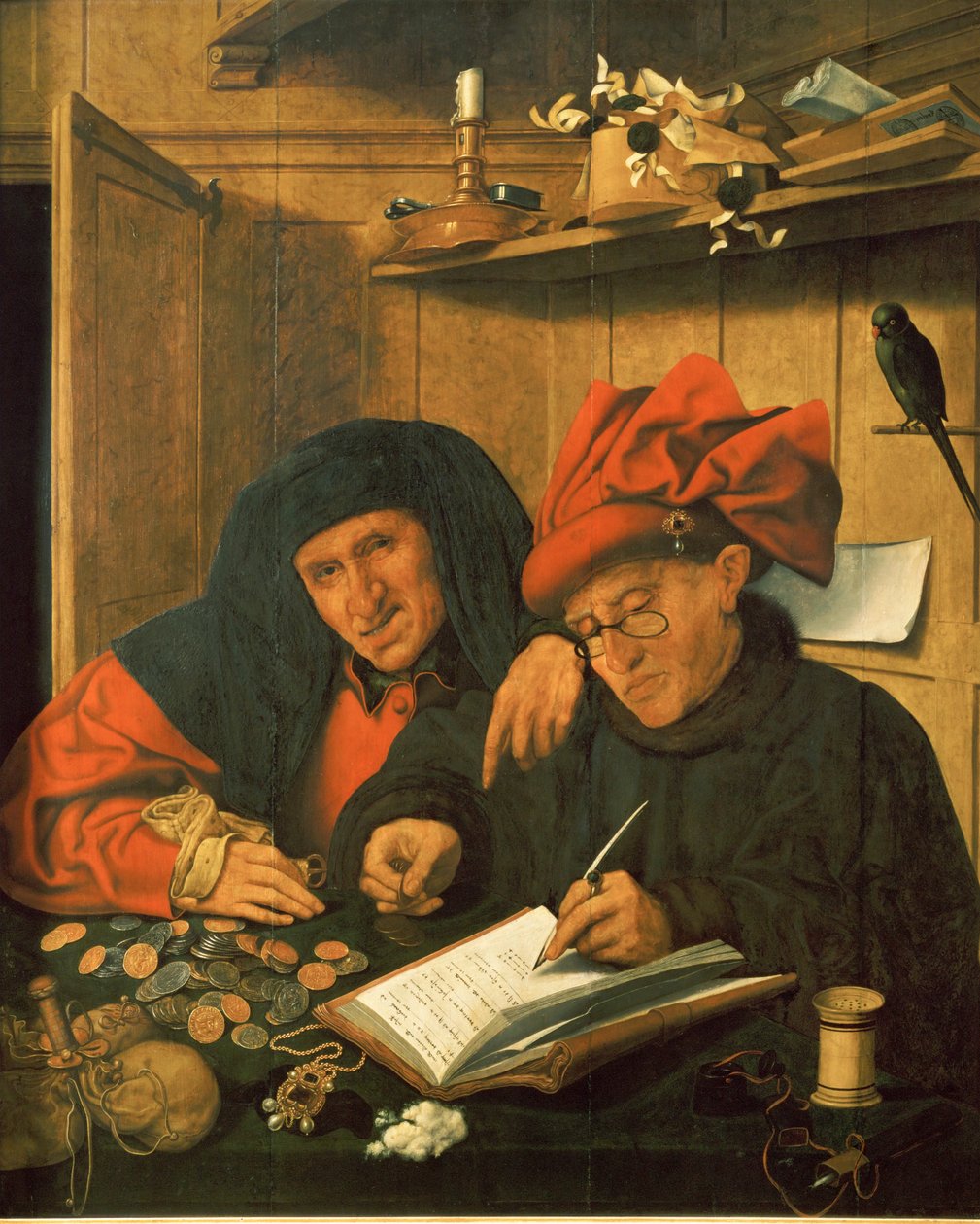 De belastinginners ... (olieverf op doek) door Jan Massys