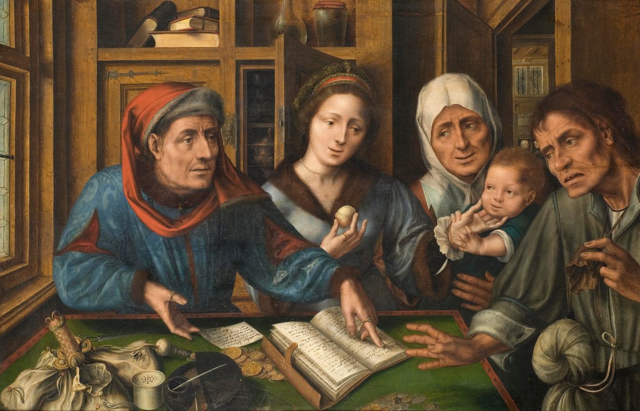 Het kantoor van de pachtontvangers, 1514 door Jan Massys or Metsys