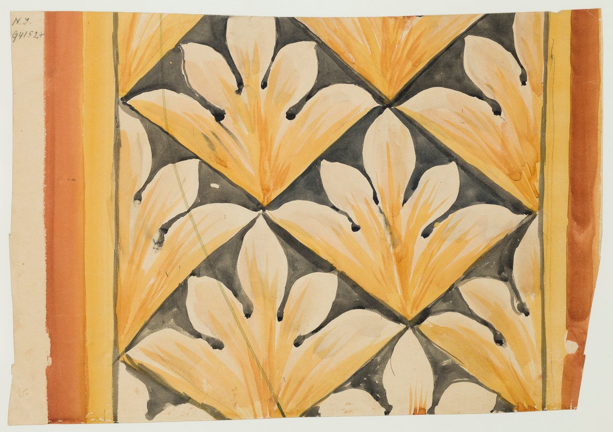 Fries met palmetmotieven in diagonale rasterwerken. Karton voor de polychromie van de Mariakerk door Jan Matejko