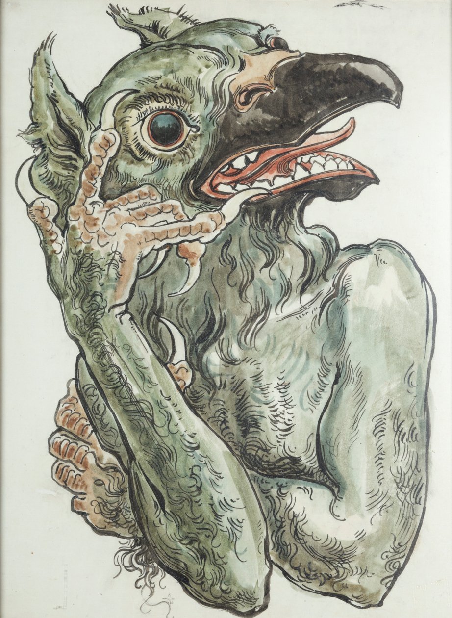Karton voor de polychromie van de Mariakerk – De duivel met een vogelkop door Jan Matejko