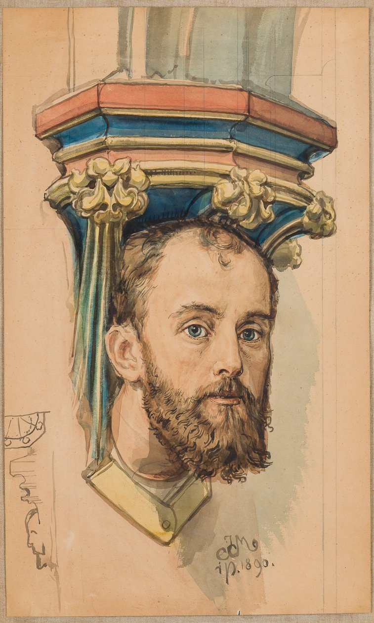 Karton voor de polychromie van de Mariakerk – Console in de vorm van een mannenhoofd (portret van T. Stryjeński) door Jan Matejko