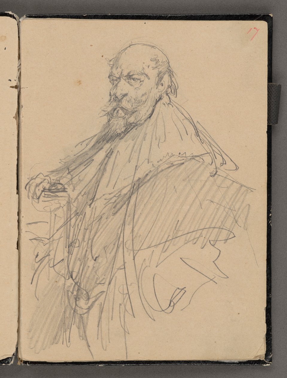 Schetsboek van Jan Matejko uit de jaren 1861-1863. Eenzijdige tekening. Voorzijde: schets van een mannelijke figuur in historisch kostuum. door Jan Matejko