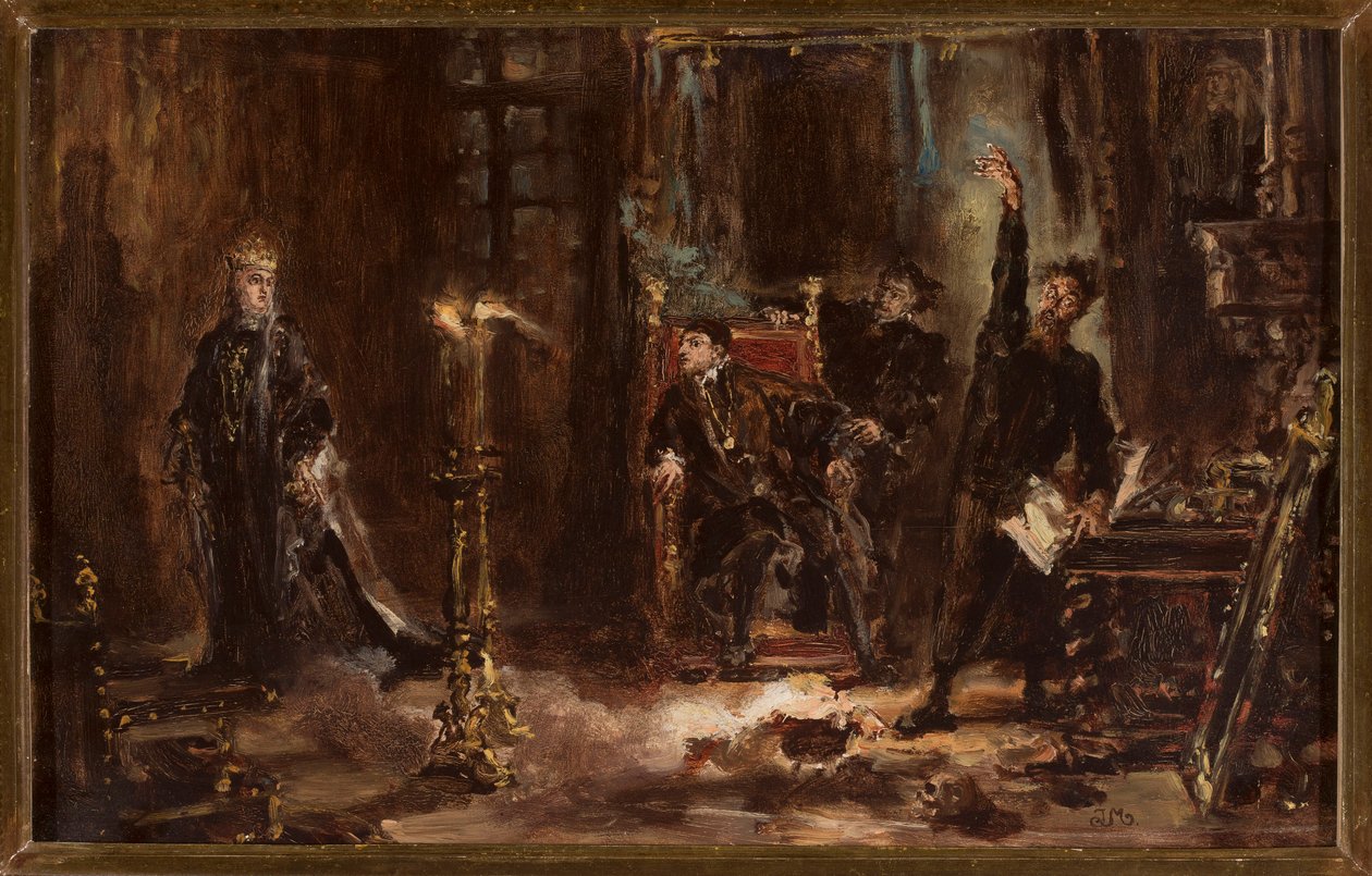 Twardowski roept de geest van Barbara op voor Sigismund August, schets door Jan Matejko