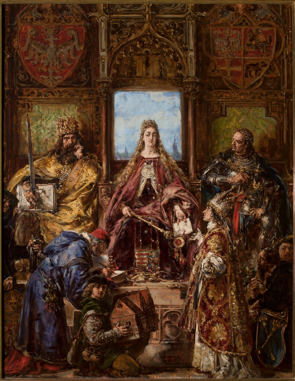 De stichting van de Hoofdschool, bestendigd door haar verplaatsing naar Krakau. R.P. 1361-1399-1400 door Jan Matejko