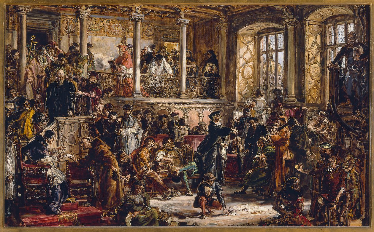 De gouden eeuw van de literatuur in de 16e eeuw. Reformatie. Overheersing van het katholicisme door Jan Matejko