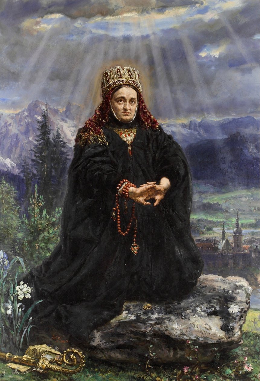 De heilige Kinga bidt temidden van het Sącz-gebergte. door Jan Matejko