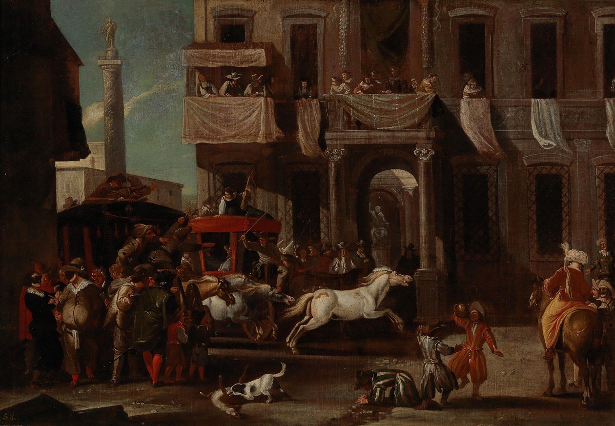 De race van de Berberpaarden in Rome door Jan Miel