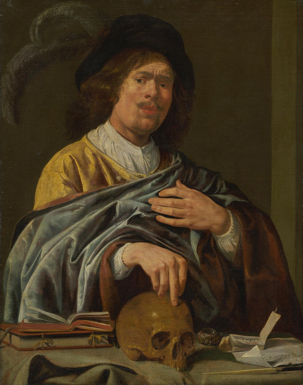 Zelfportret met schedel door Jan Miense Molenaer
