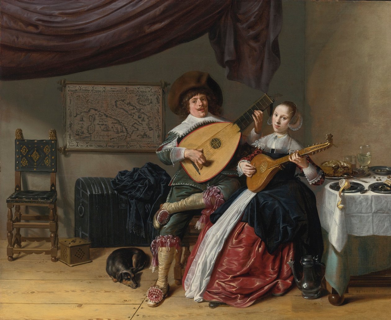 HET DUET:  EEN ZELFPORTRET VAN DE KUNSTENAAR MET ZIJN VROUW, JUDITH LEYSTER, WAARSCHIJNLIJK HUN HUWELIJKSPORTRET door Jan Miense Molenaer