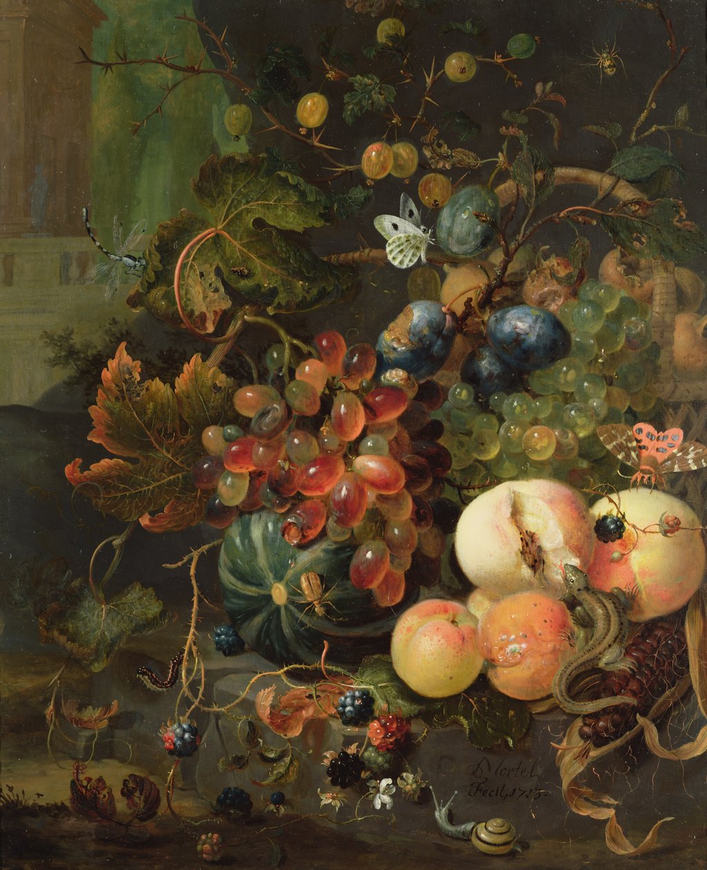 Stilleven van Fruit en Insecten door Jan Mortel