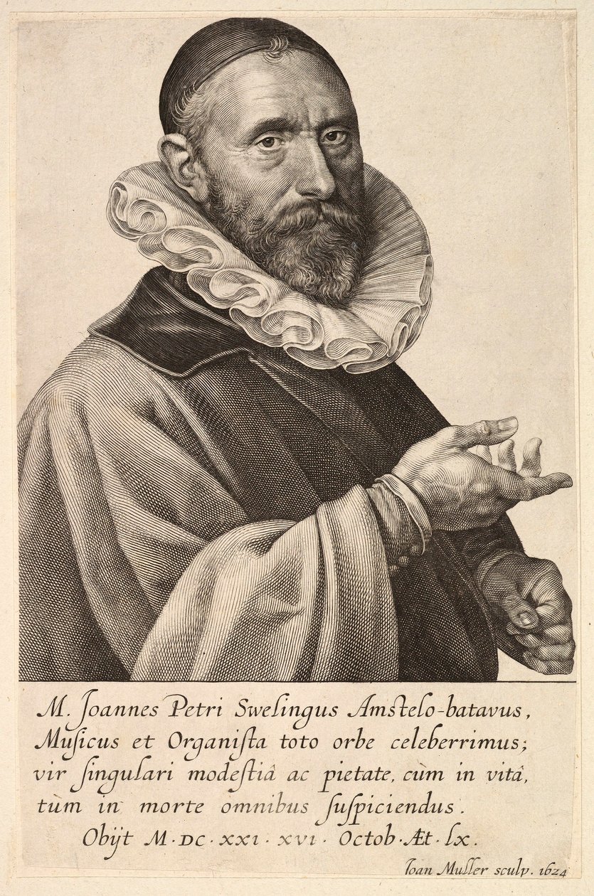 Portret van Jans Pietersz Sweelinck, pub. 1624 door Jan Muller