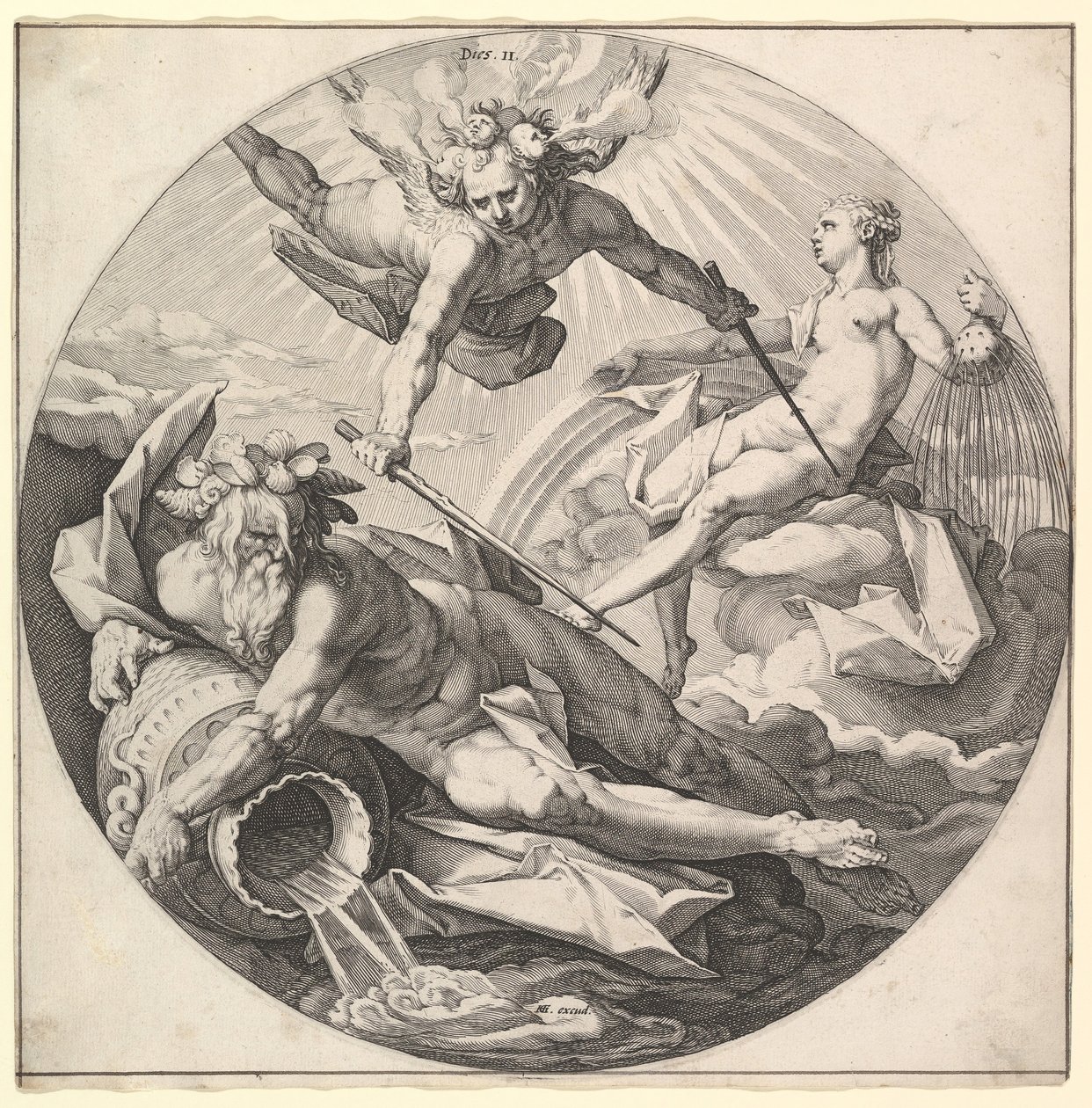 De Tweede Dag Sterft II, uit de serie De Schepping van de Wereld, ca. 1594 door Jan Muller