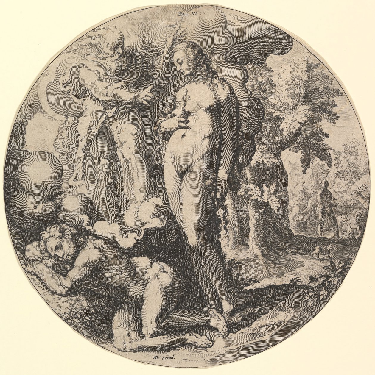 De Zesde Dag Sterft VI, uit de serie De Schepping van de Wereld, ca. 1598 door Jan Muller