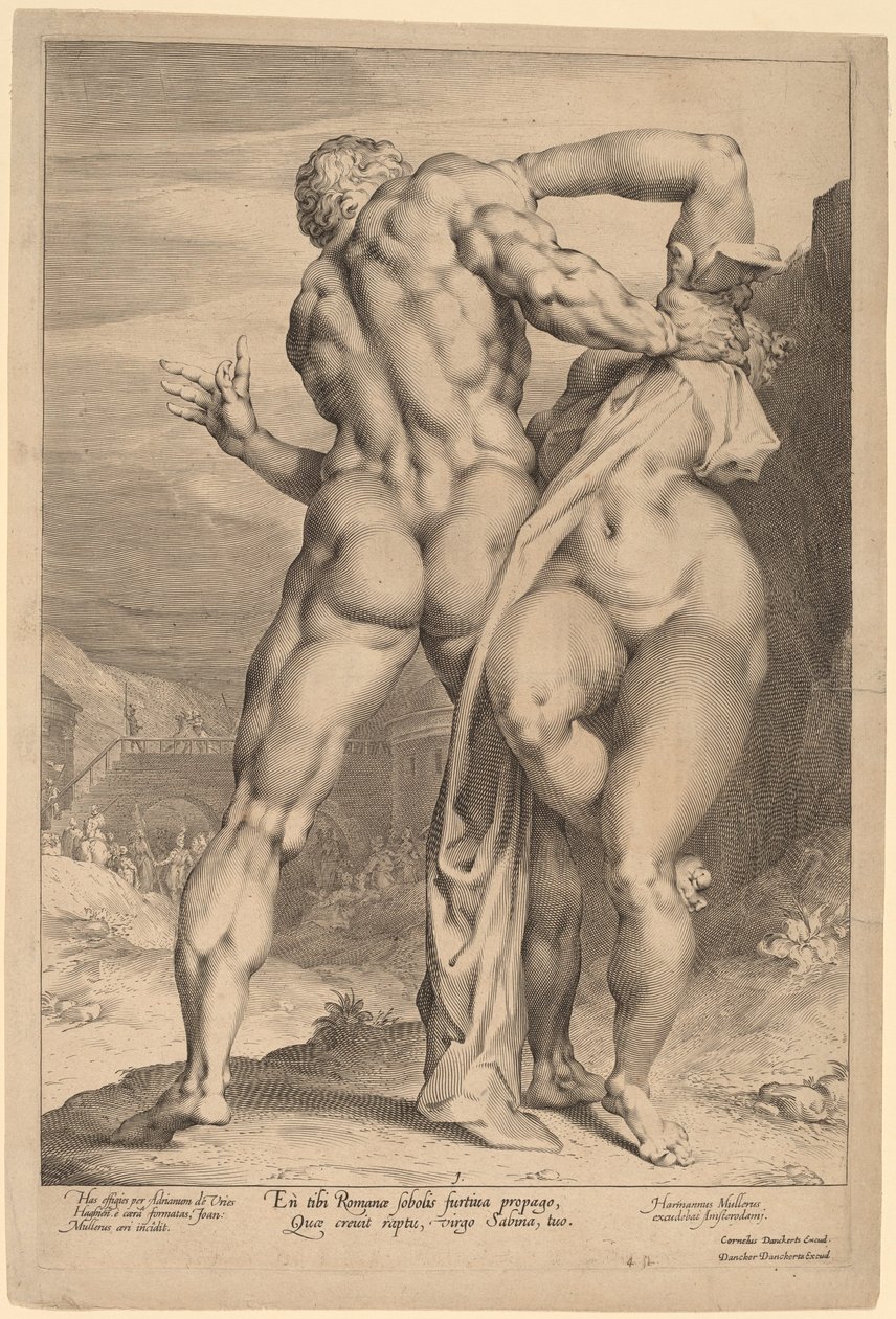 De Verkrachting van een Sabijnse Vrouw (Achteraanzicht) door Jan Muller, after Adriaen de Vries