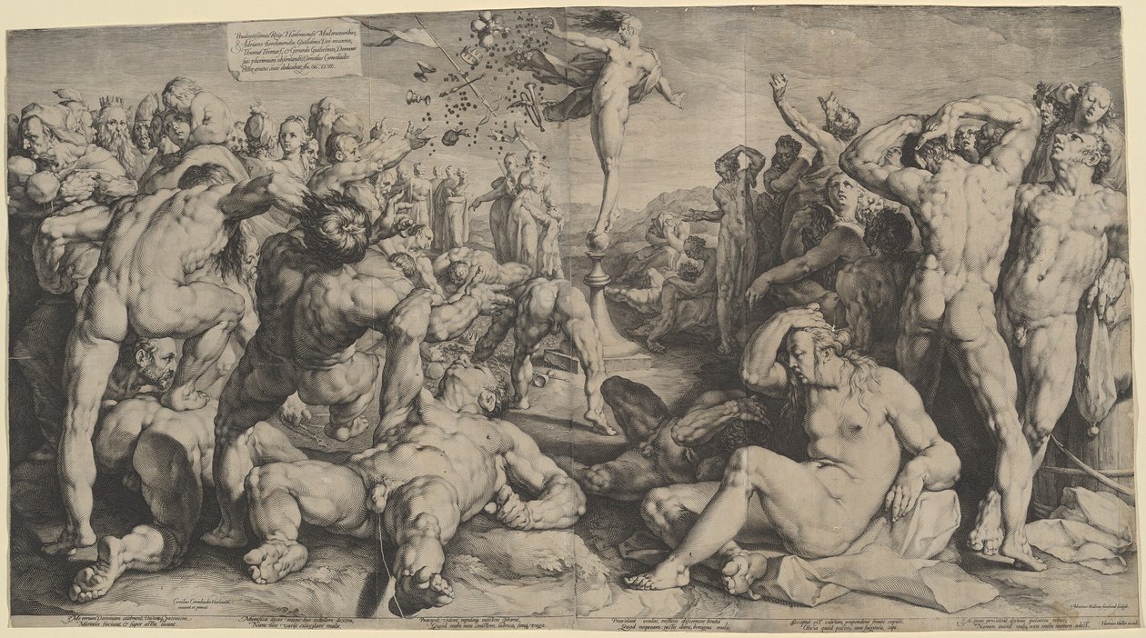 Fortuna verdeelt haar geschenken door Jan Muller, after Cornelis Cornelisz van Haarlem