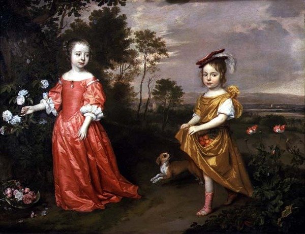 Twee kinderen en een hond in een landschap door Jan Mytens or Mijtens