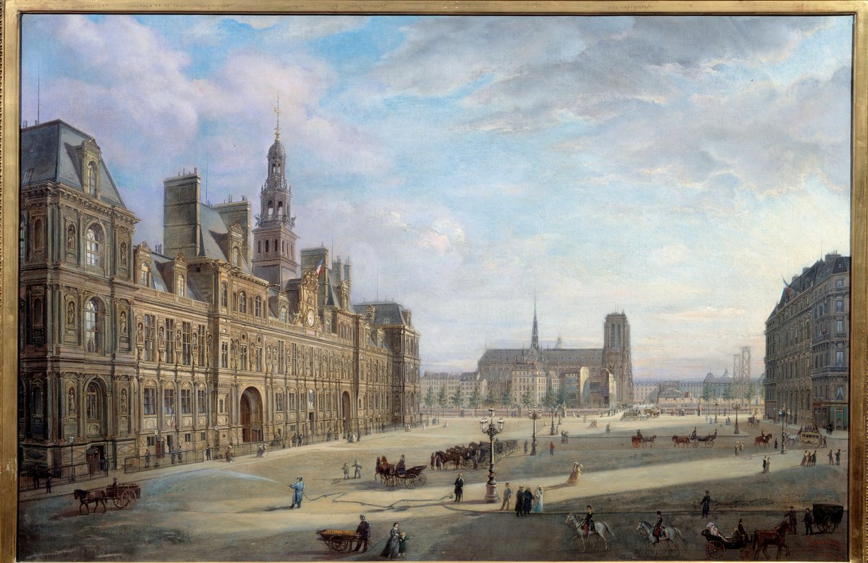 Het stadhuis van Parijs in 1868 door Jan Ostoja Mioduszewski