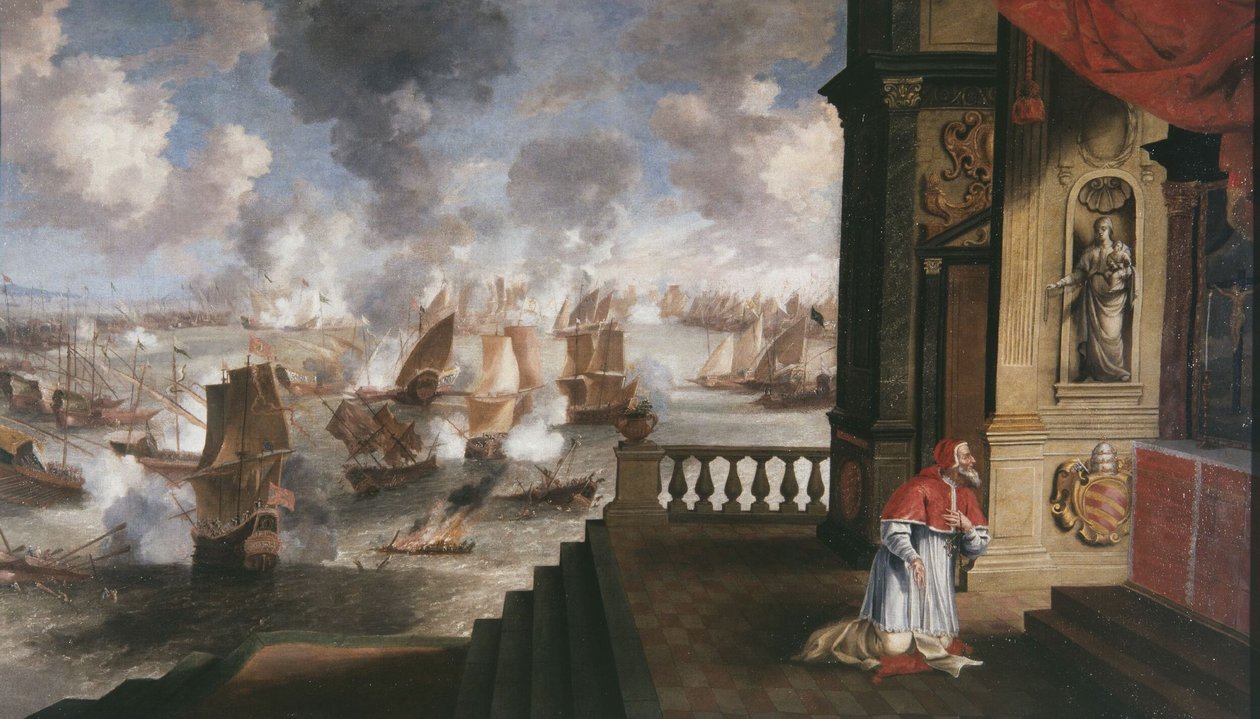 Nederlands: de slag van Lepanto in 1571 De slag om Lepanto in 1571 door Jan Peeters the Elder