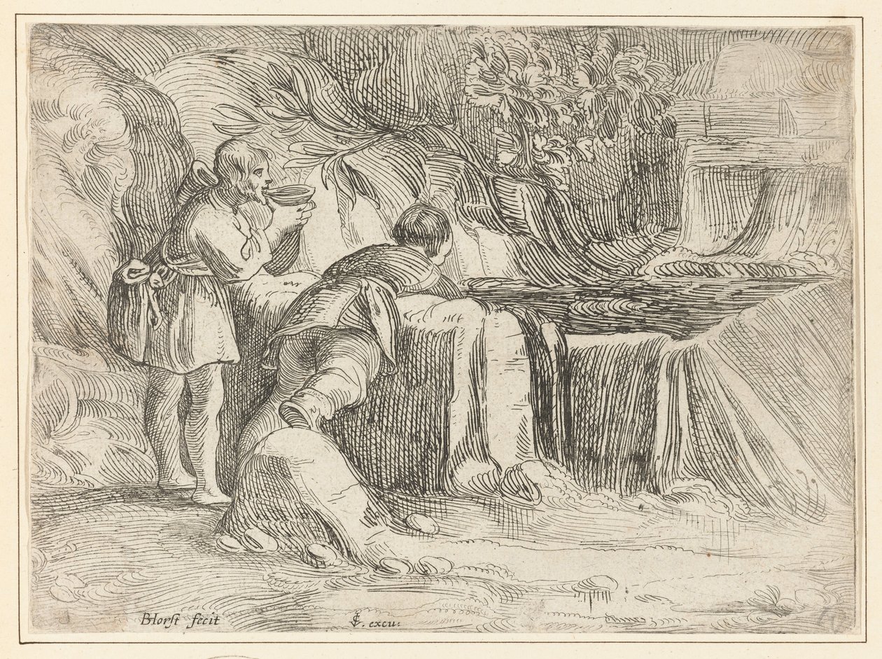 Twee mannen bij een bron door Jan Philipsz. van Bouckhorst