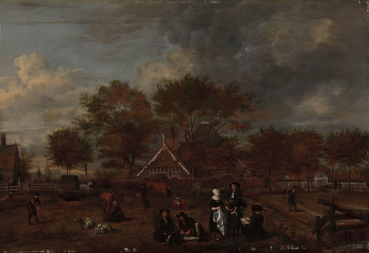 Boerderij met de Heerboer en zijn Vrouw en de Schilder op de voorgrond door Jan Pietersz Opperdoes
