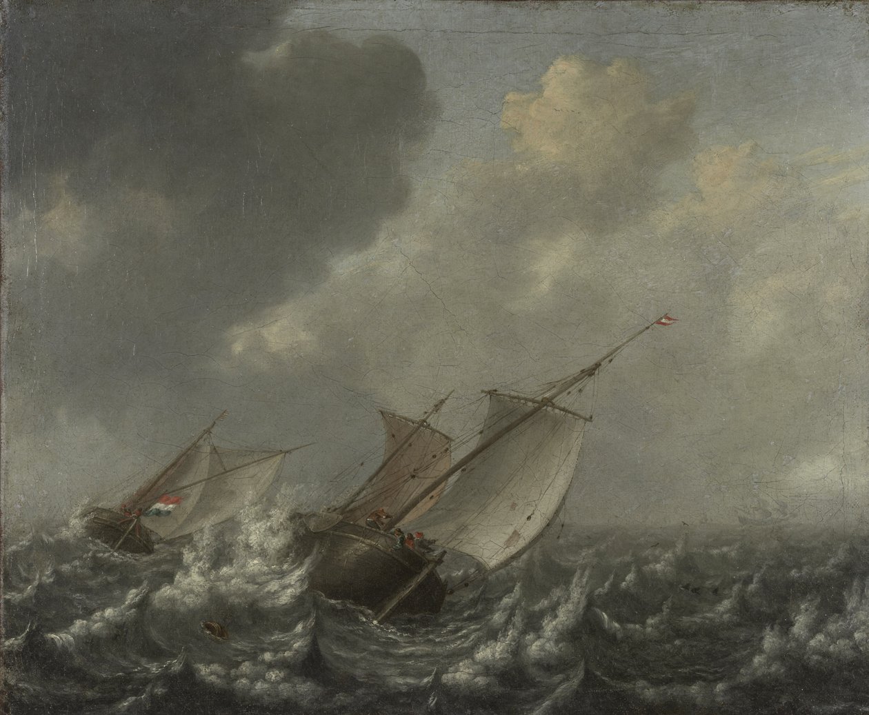 Schepen op een woelige zee door Jan Porcellis