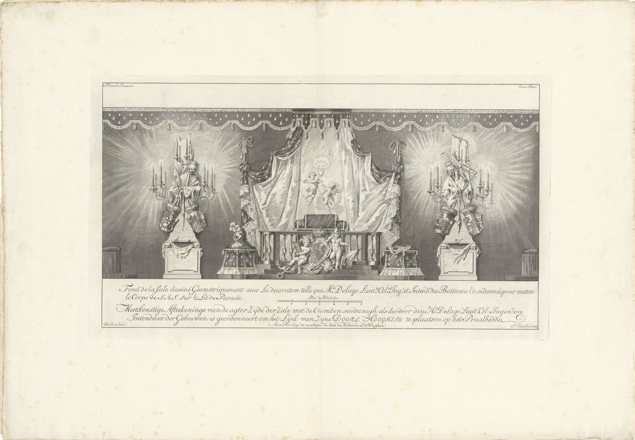 Achterzijde van de zaal met het praalbed van prins Willem IV, 1751 door Jan Punt