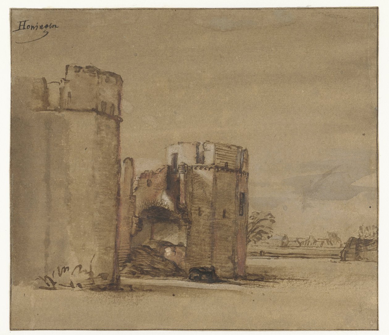 Gezicht op Kasteel Honingen bij Rotterdam door Jan Ruyscher (attributed to)