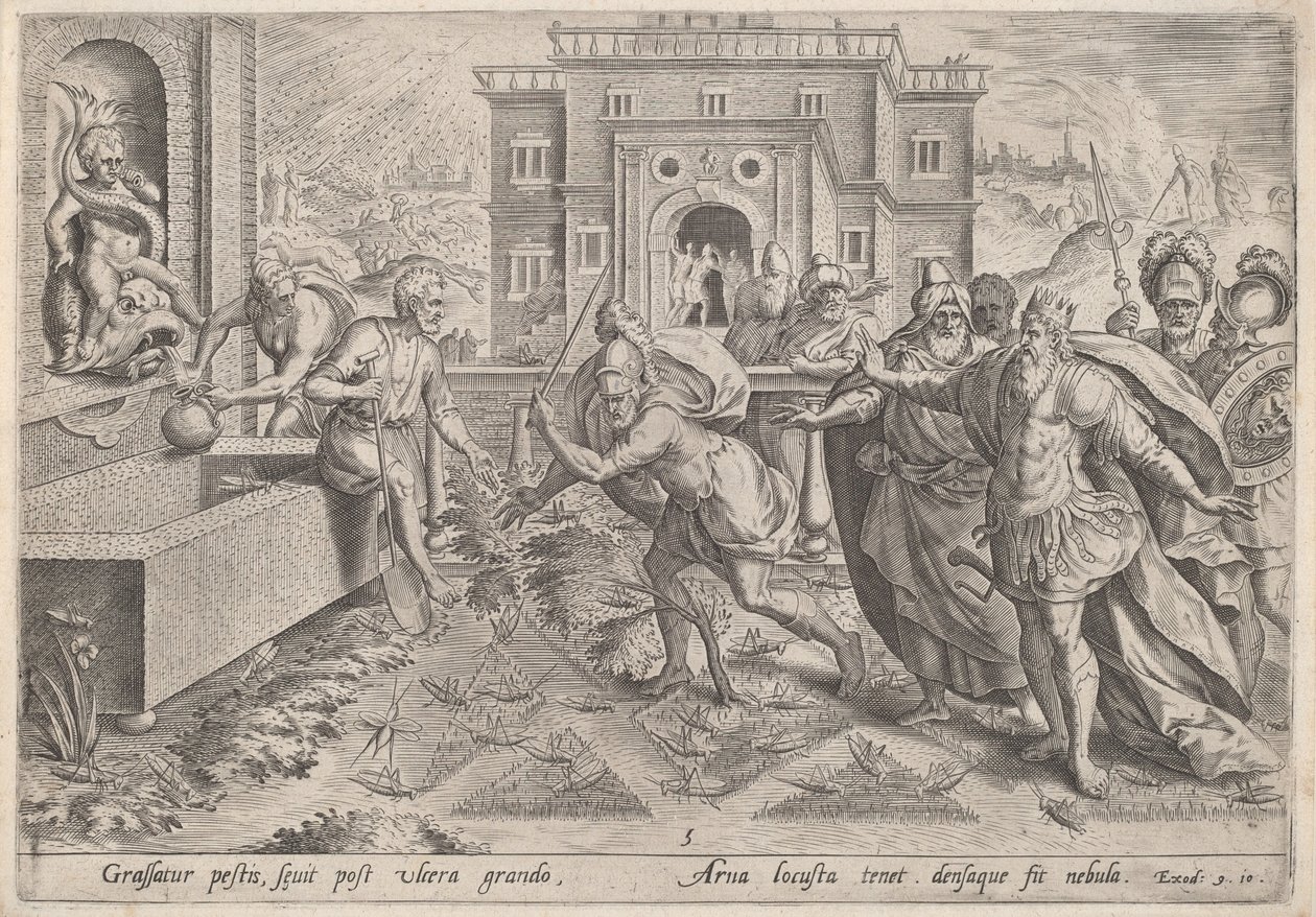De Plaag van Sprinkhanen door Jan Sadeler I, after Maarten van Cleef