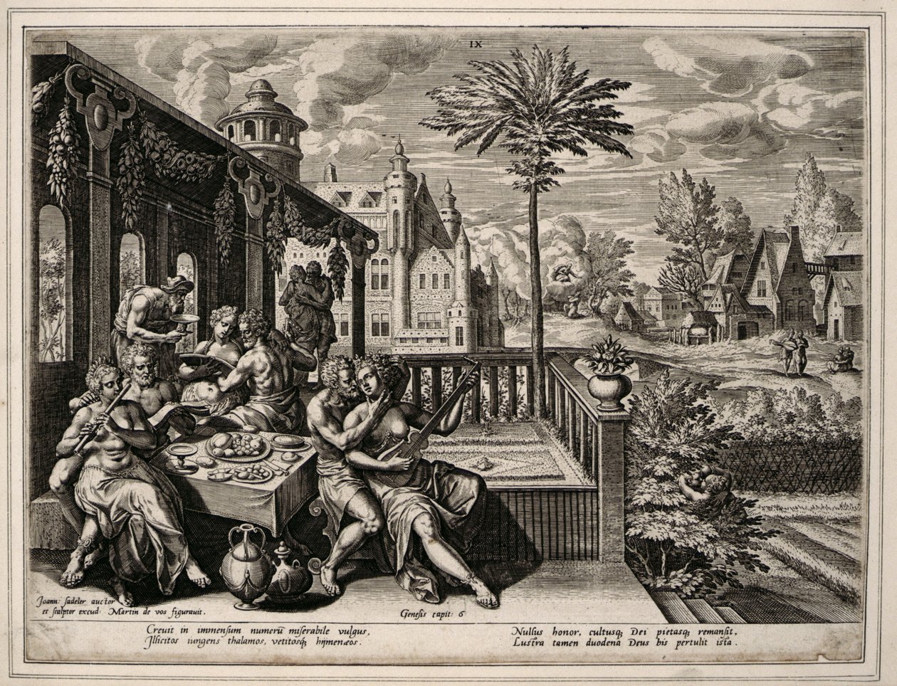 Genesis Hoofdstuk 6, vers 9, ca.1600 (gravure) door Jan Sadler