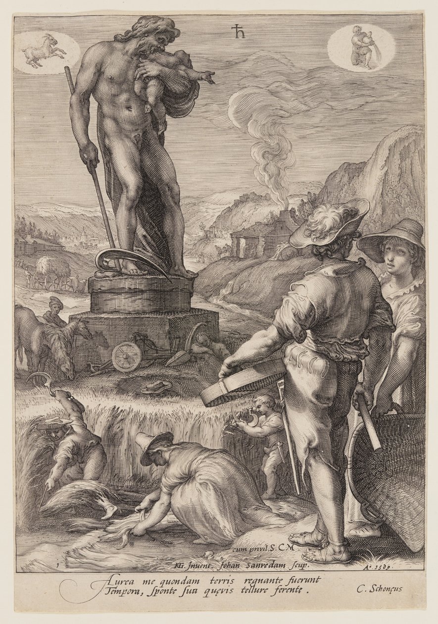 Saturnus die de landbouw leidt, uit Zeven Planeetgoden door Jan Saenredam