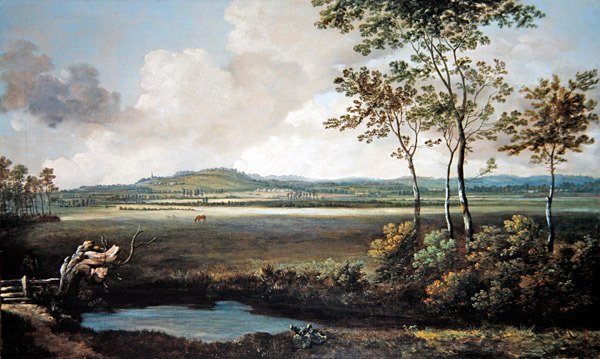 Een Uitgestrekt Landschap met een Stroom en Grazende Paarden door Jan Siberechts
