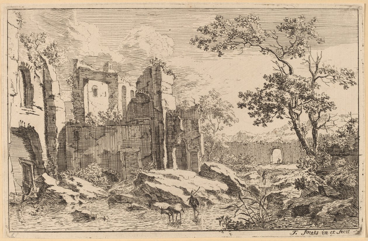 Man en Os in een Rivier door Jan Smees