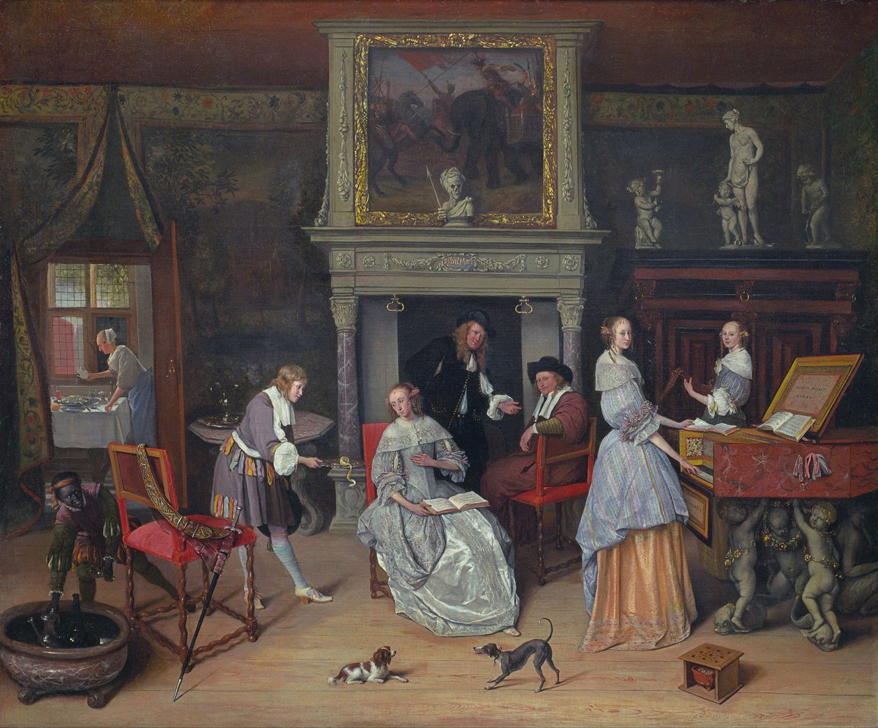 Fantasie Interieur met Jan Steen en de Familie van Gerrit Schouten door Jan Steen