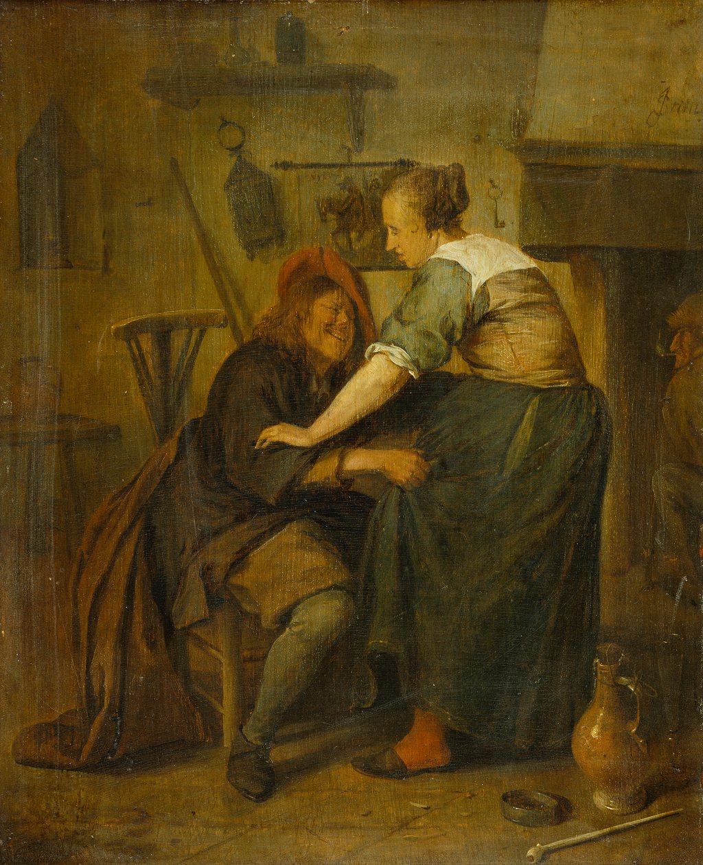 Herberg met gast en dienstmeid ("De opdringerige gast") door Jan Steen