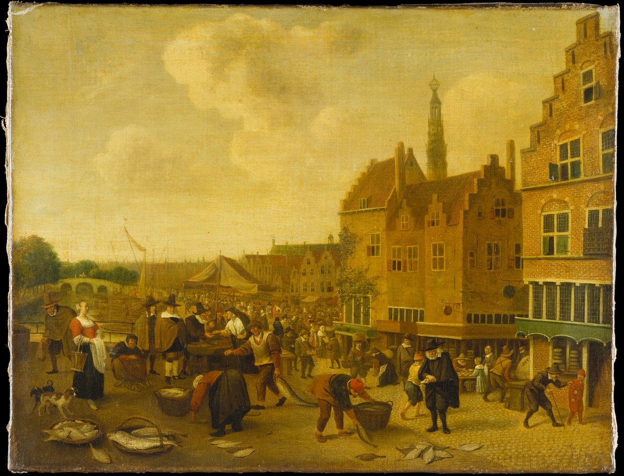 De vismarkt in Leiden door Jan Steen