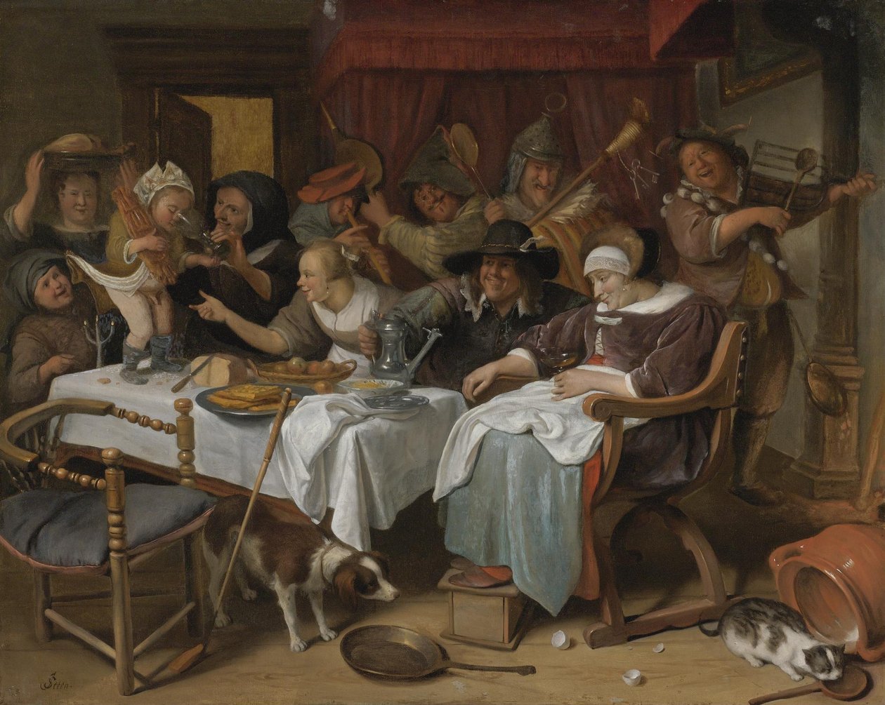 Twaalfde nacht: de koning drinkt door Jan Steen