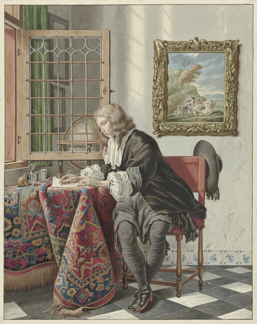 Schrijvende jongeman aan een venster door Jan Stolker
