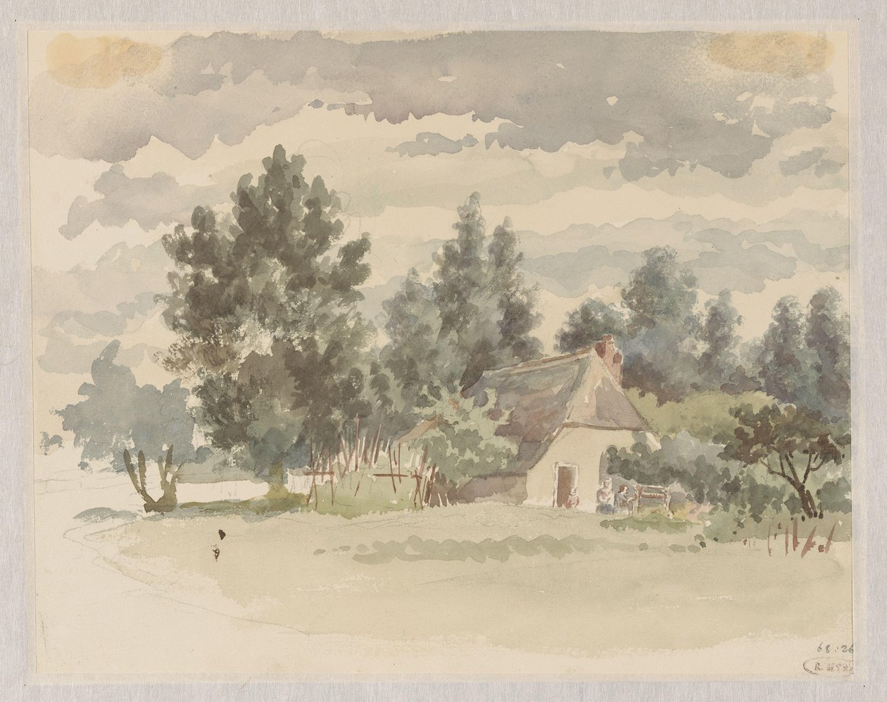 Landschap met boerderij omgeven door bomen door Jan Striening