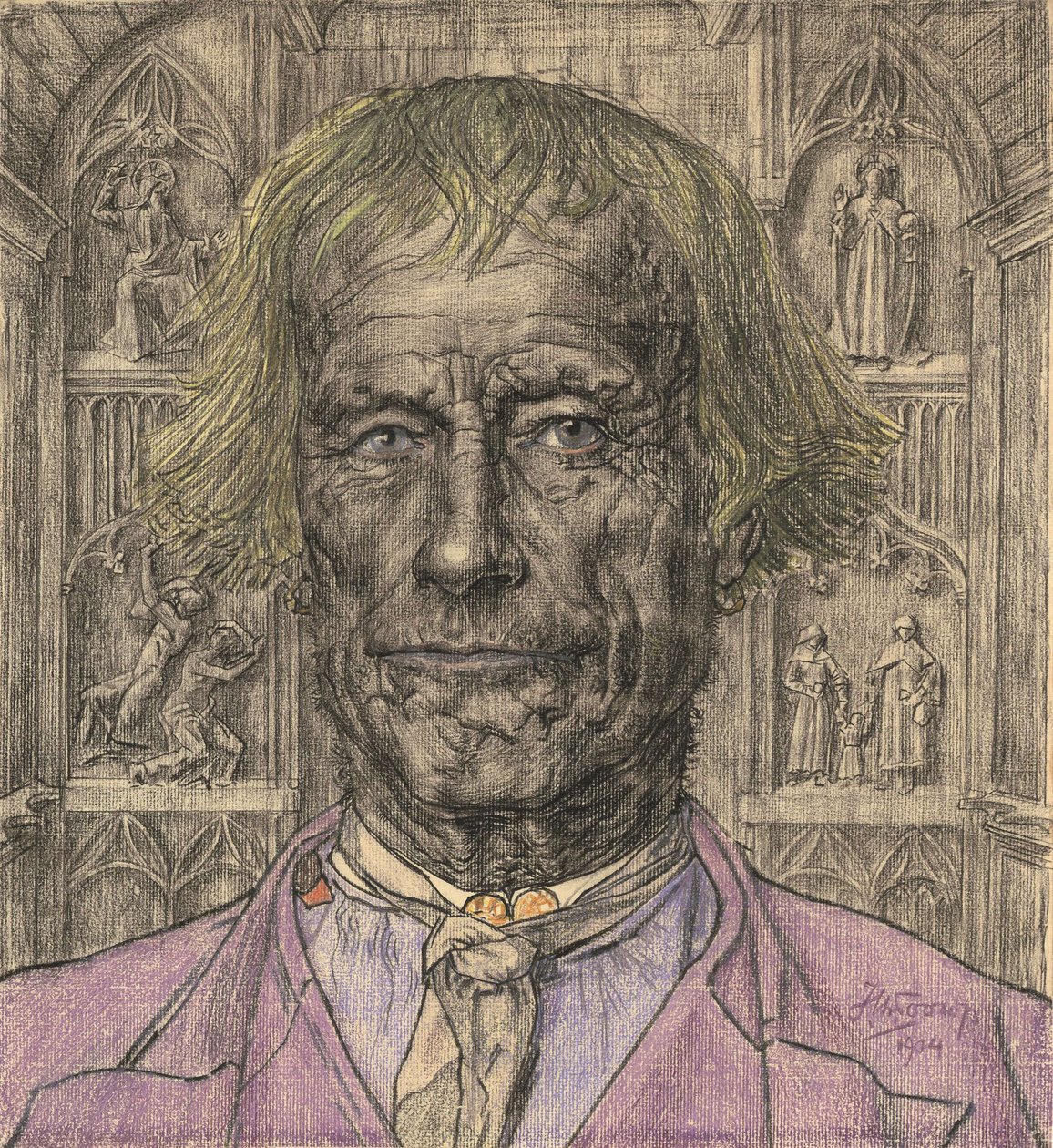 Portret van een oude boer voor een kathedraal, 1904 door Jan Toorop