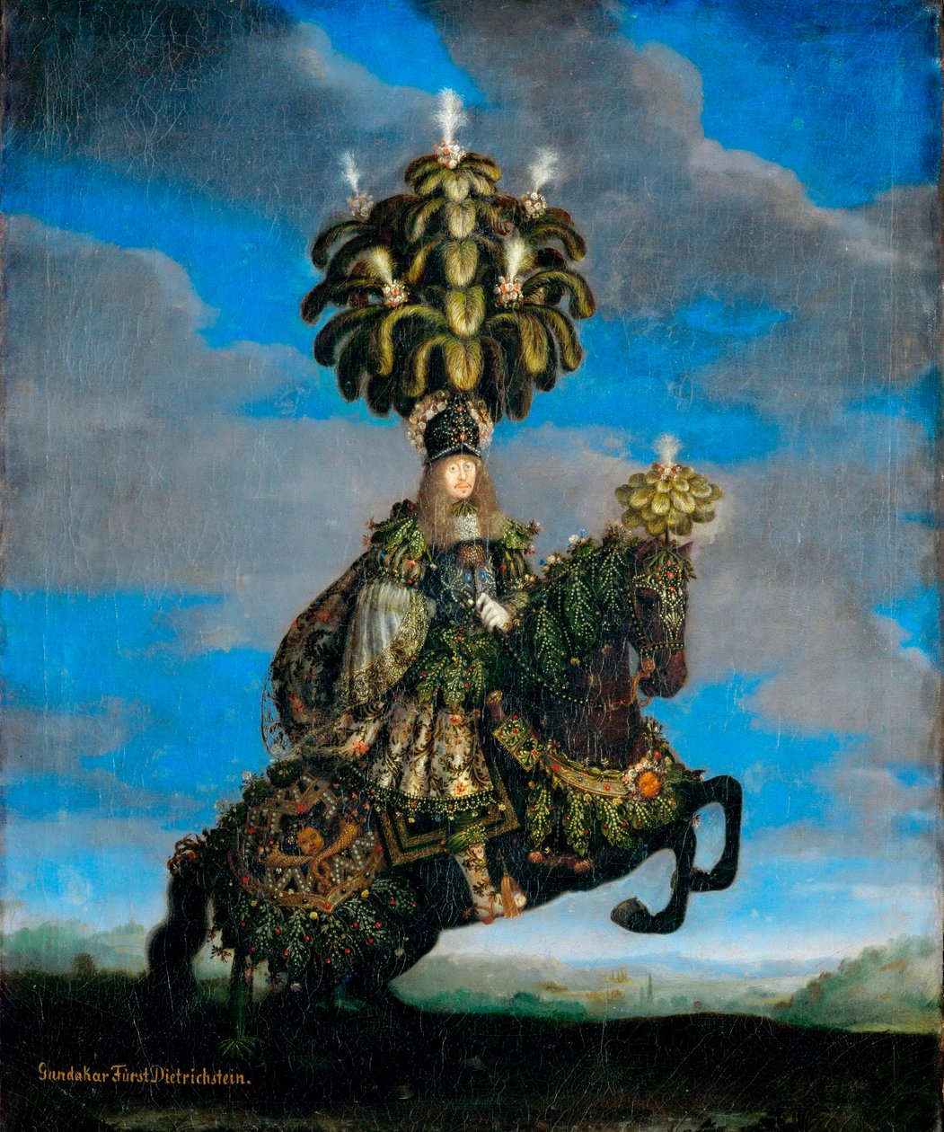 Portret van Ferdinand Joseph, prins van Dietrichstein, en Gundakar de Dietrichstein in een kostuum voor een paardenshow door Jan Thomas van Ieperen