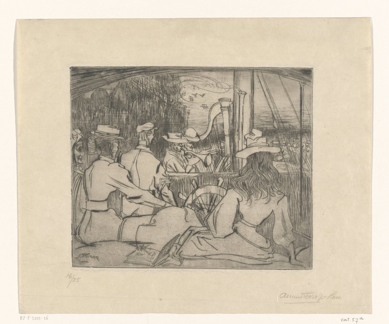 Muzikanten spelend op het dek van een schip door Jan Toorop
