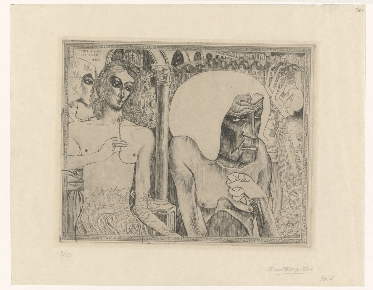 Oude vrouw omringd door jonge vrouwen door Jan Toorop