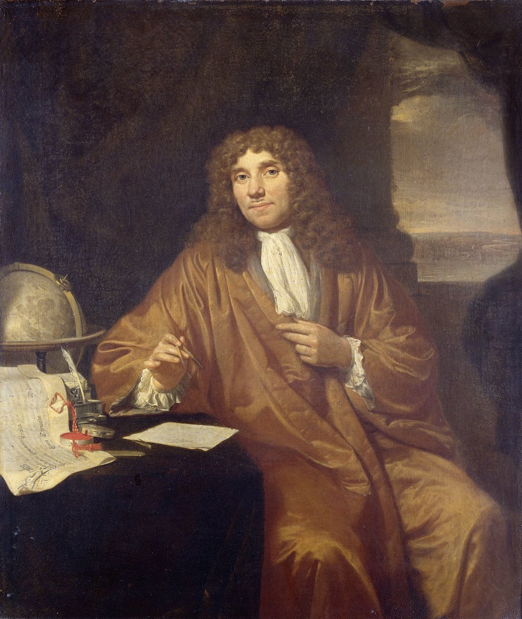 Portret van Anthonie van Leeuwenhoek, natuurfilosoof en zoöloog in Delft door Jan Verkolje (I)