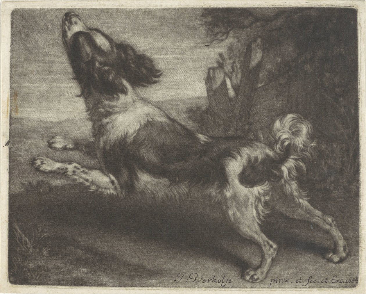 Rennende hond, mogelijk een spaniël door Jan Verkolje (I)