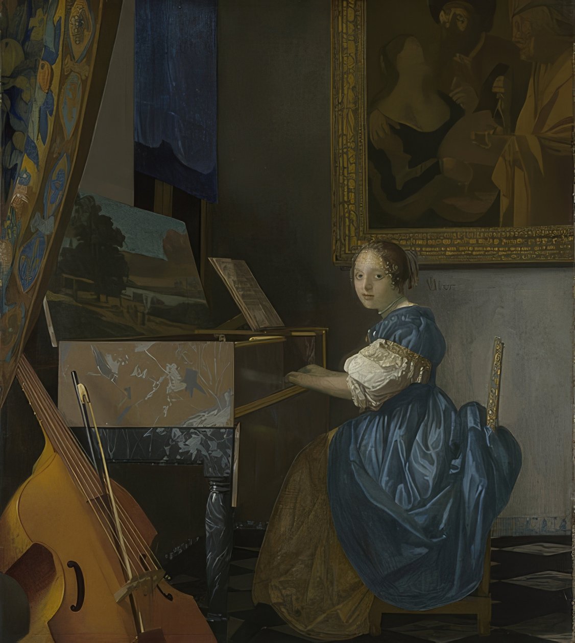 Jonge vrouw, zittend aan een virginaal door Jan Vermeer van Delft
