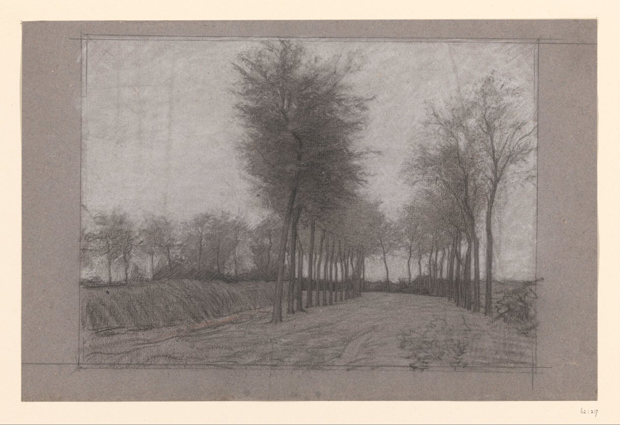 Landweg met bomen aan weerszijden door Jan Veth