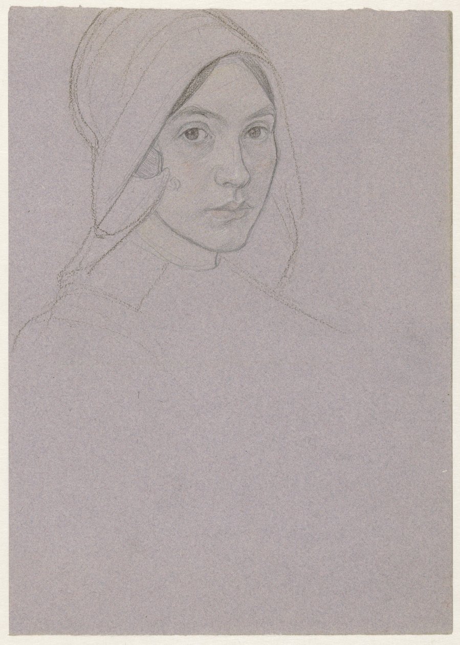 Portret van een meisje met kap (Karen?) door Jan Veth