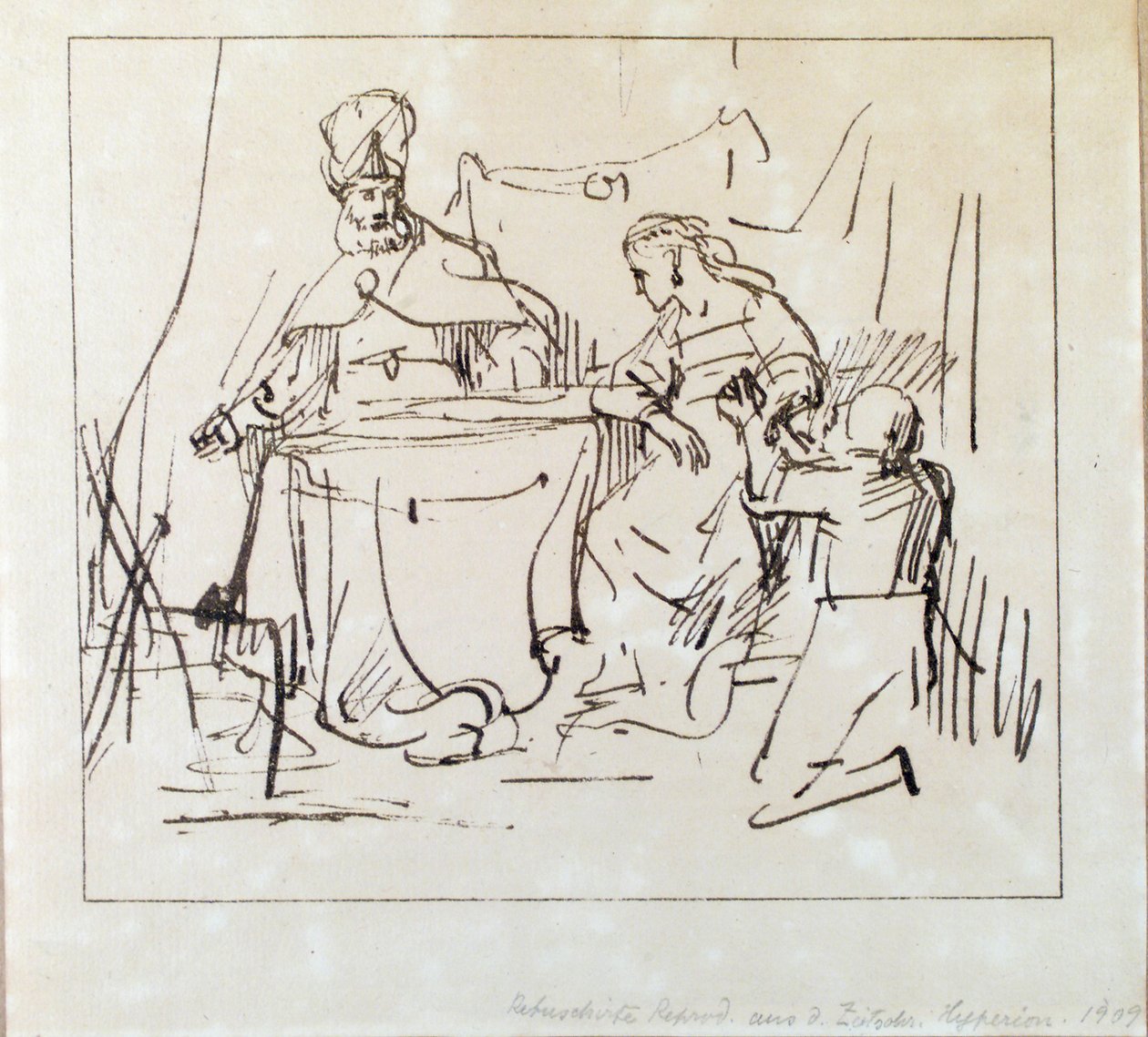 Jan Victors, "Haman met Esther en Ahasverus". door Jan Victors