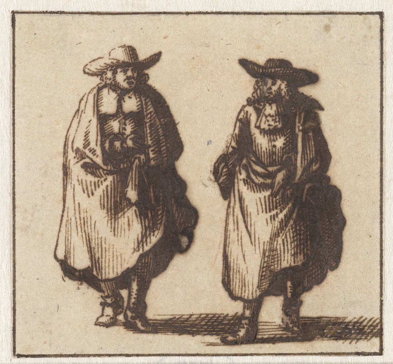 Twee staande heren in zware mantels door Jan Vincentsz. van der Vinne (possibly)