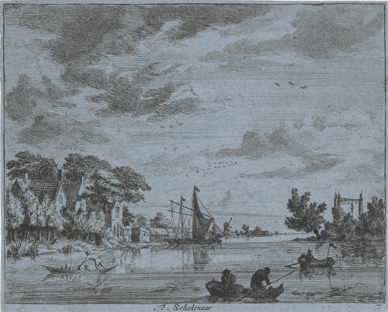 Bedrijvigheid op een rivier door Jan Vincentsz. van der Vinne